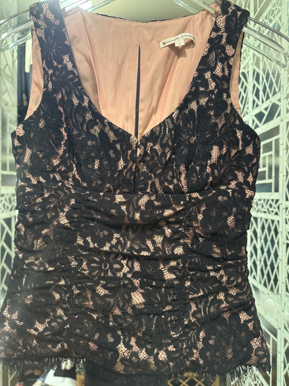 Nanette Lepore Black Lace Overlay Pink Lined Sleeveless Top
